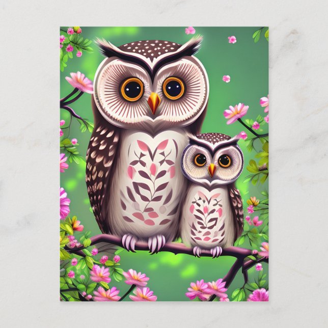 Carte Postale Maman et Baby Owl (Devant)