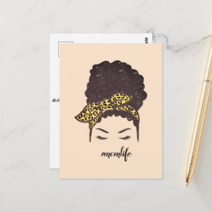 Carte Postale Maman Life, Black Afro Messy Bun, Africain América