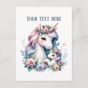 Carte Postale Maman mignonne bébé licorne ajouter du texte 