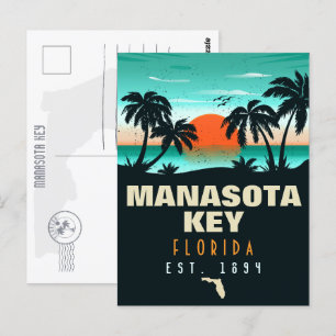 Carte Postale Manasota Key Florida Retro Sunset Souvenirs 60s