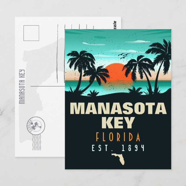 Carte Postale Manasota Key Florida Retro Sunset Souvenirs 60s (Devant / Derrière)