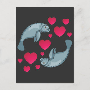 Carte Postale Manate in Love Romantic Valentines Animaux de la j