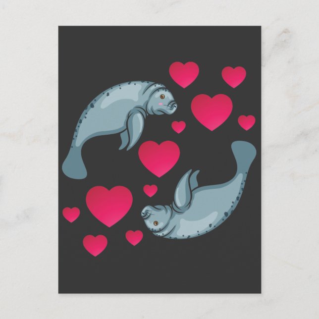 Carte Postale Manate in Love Romantic Valentines Animaux de la j (Devant)