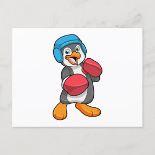 Carte Postale Manchot à la boxe avec gants et casque de boxe