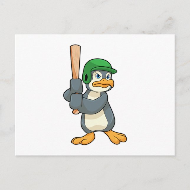 Carte Postale Manchot au baseball avec une batte de baseball & u (Devant)