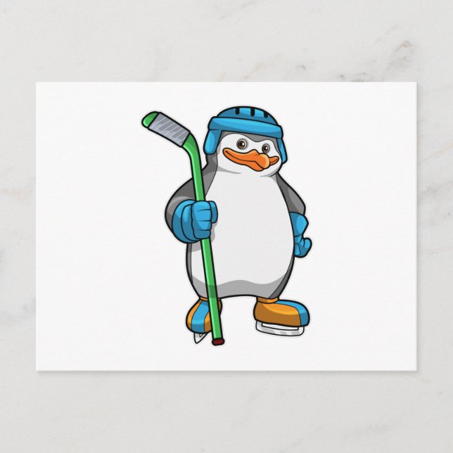 Carte Postale Manchot au hockey sur glace avec Bâton de hockey s (Devant)