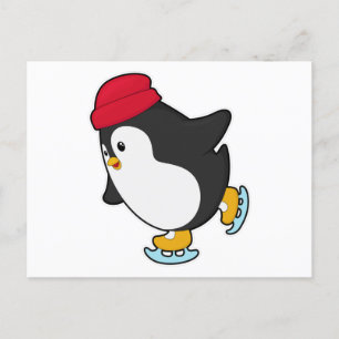 Carte Postale Manchot au patinage sur glace avec chapeau