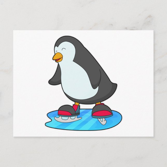 Carte Postale Manchot au patinage sur glace avec des patins à gl (Devant)