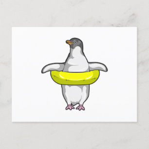 Carte Postale Manchot avec bouée de natation
