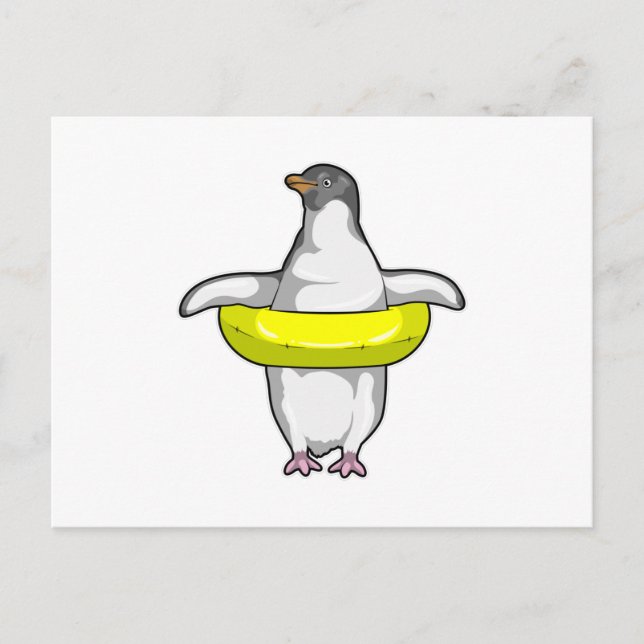 Carte Postale Manchot avec bouée de natation (Devant)