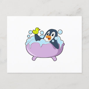 Carte Postale Manchot dans la baignoire avec un canard