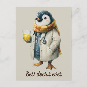 Carte Postale Manchot d'hiver personnalisé “Meilleur docteur du 
