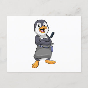 Carte Postale Manchot en coiffeur avec peigne