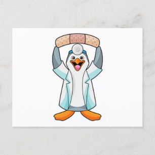 Carte Postale Manchot en docteur avec plâtre