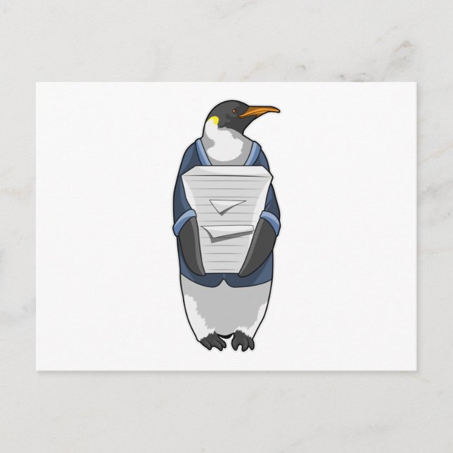Carte Postale Manchot pingouin en secrétaire avec une pile de pa (Devant)