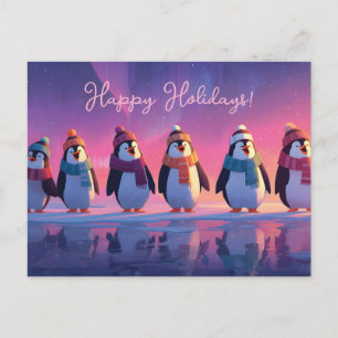 Carte Postale Manchots qui chantent sous une aurore arctique vib