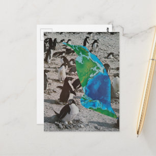 Carte Postale Manchots surréalistes et montage de faune terrestr
