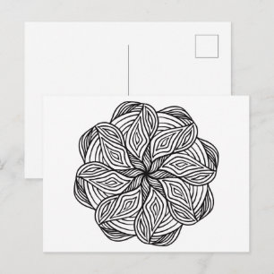 Carte Postale Mandala Abstrait Noir Blanc Minimal Coloriage