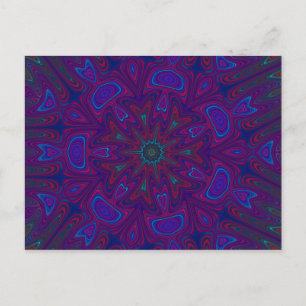 Carte Postale Mandala avec étoiles et coeurs en violet, bleu, ro