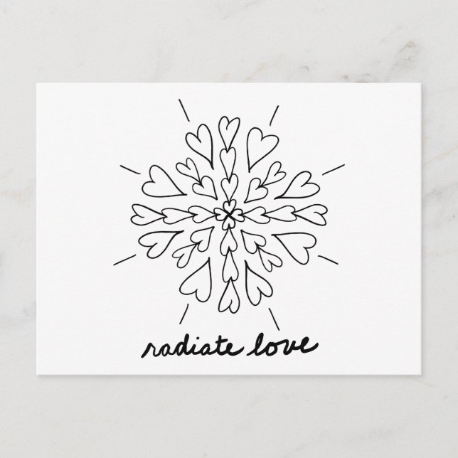 Carte Postale Mandala cœur amour noir blanc rayonner (Devant)