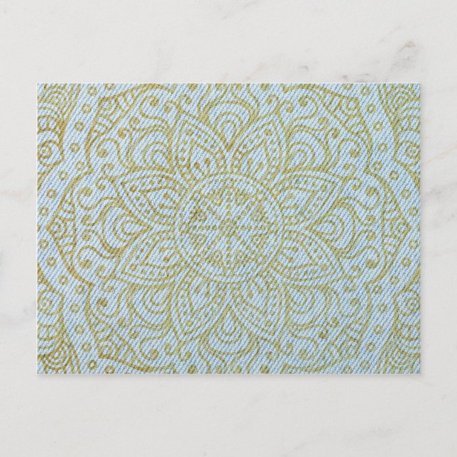 Carte Postale Mandala d'or sur Jeans bleu clair (Devant)