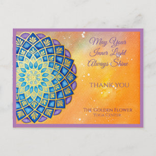 Carte Postale Mandala Gold Blue Purple Flower Yoga Business