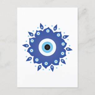 Carte Postale Mandala Grec Mal Oeil Bleu Blanc