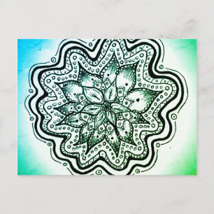 Carte postale Mandala indonésienne verte et bleue