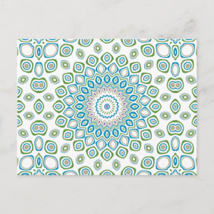 Carte Postale Mandala Océanique en Bleu, Gris et Blanc