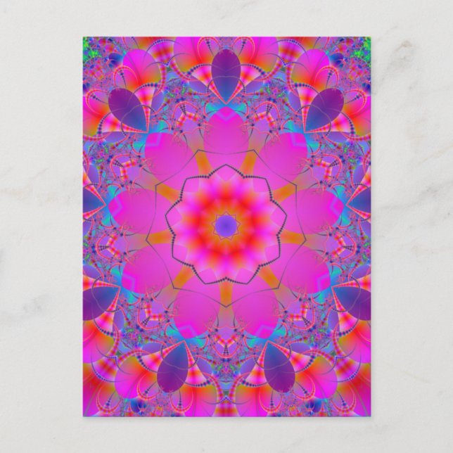 Carte Postale Mandala psychédélique rose et violet (Devant)