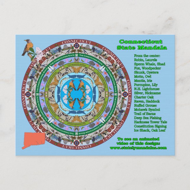 Carte postale Mandala State du Connecticut (Devant)