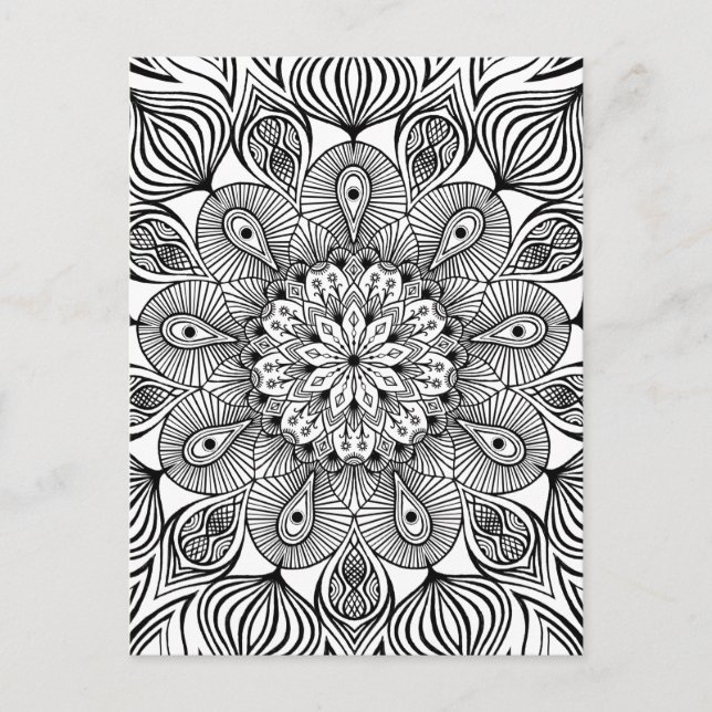 Carte Postale Mandala trippy psychédélique hippie noir et blanc (Devant)
