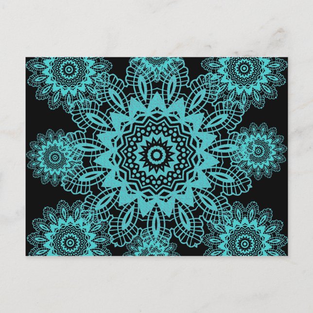 Carte Postale Mandala turquoise Blue and Black Lace (Devant)