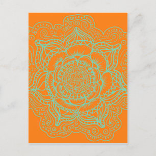 Carte Postale Mandala vert orange