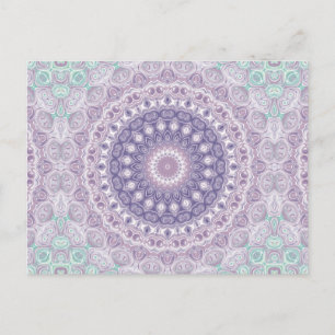 Carte Postale Mandala violet en lavande et vert de mer