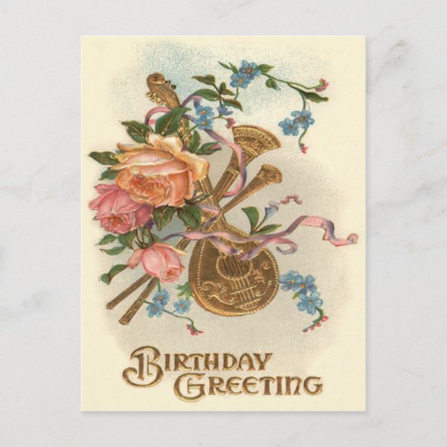 Carte Postale Mandolin Horns Roses Oubliez-Moi-Ne-Pas (Devant)