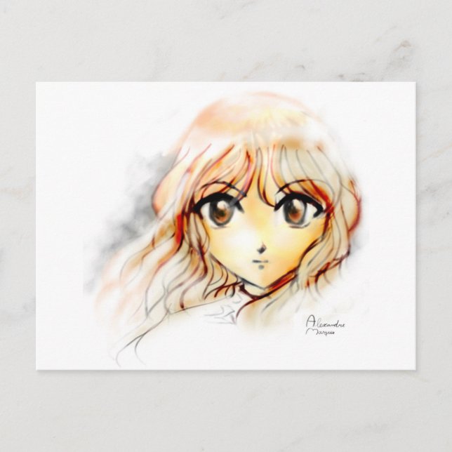 Carte Postale Manga Anime Girl croquis gros yeux kawaii mignon (Devant)