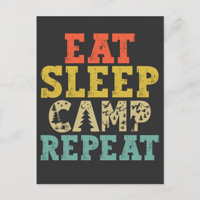 Carte Postale Manger Camp de sommeil Répéter Camping Amoureux (Devant)