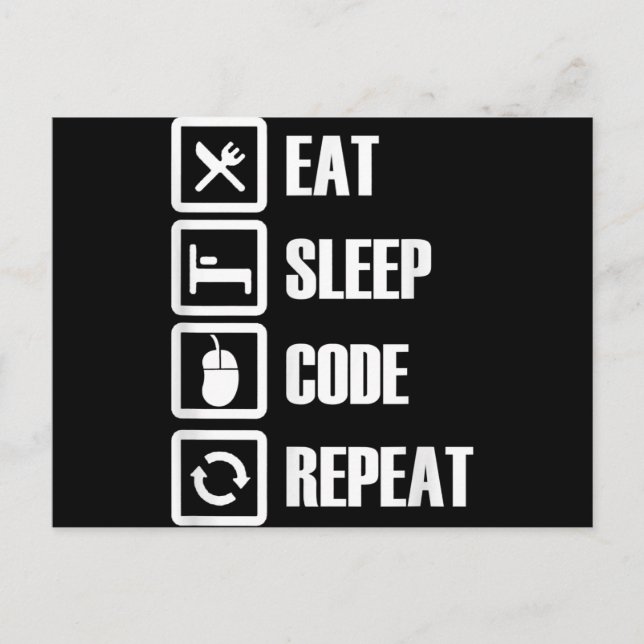 Carte Postale Manger Dormir Code Répéter Programmation Ingénieur (Devant)