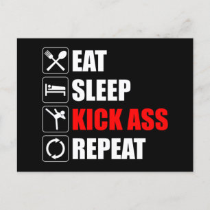 Carte Postale Manger. Dormir. Kick-Ass. Recommencer