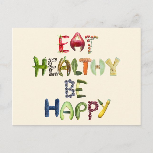 Carte Postale Manger Sainement Être Heureux - Fruits et Légumes  (Devant)
