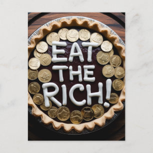Carte Postale Mangez la tarte riche avec des pièces d'or