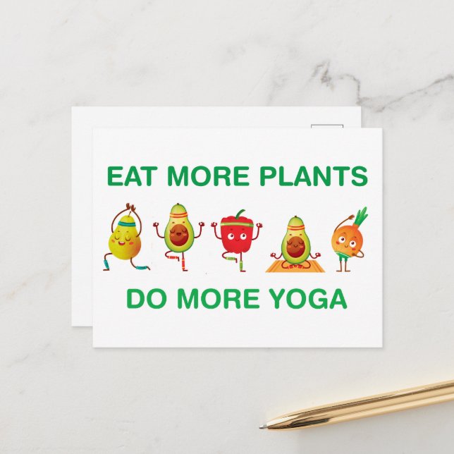 Carte Postale Mangez plus de Plantes Faites plus de Yoga (Devant/Arrière en situation)