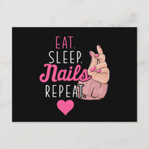 Carte Postale Mangez Sleep Nails Technicien Manicuriste Cadeau