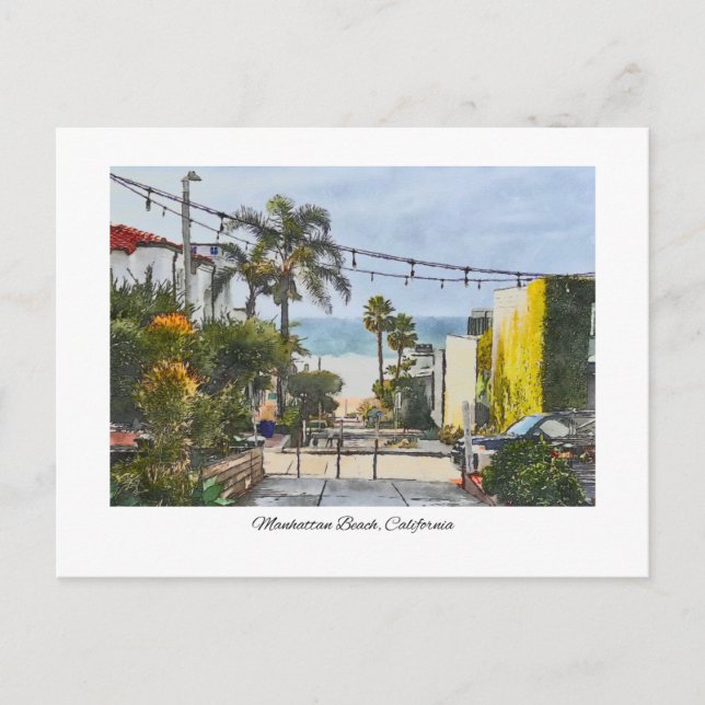 Carte Postale Manhattan Beach California Aquarelle Peinture (Devant)