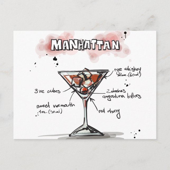 Carte Postale Manhattan Drink Recette Conception (Devant)