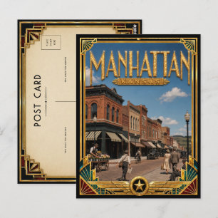 Carte Postale Manhattan Kansas Art Déco Vintage Âge d'Or