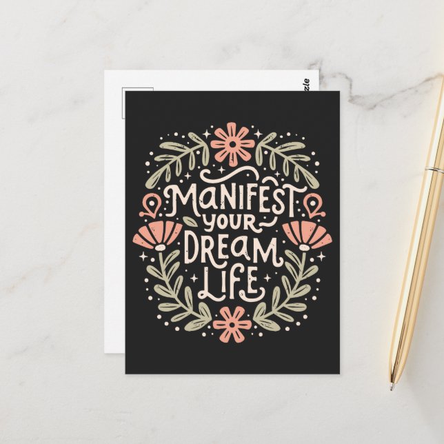 Carte Postale Manifeste l'affirmation de vie de vos rêves (Devant/Arrière en situation)