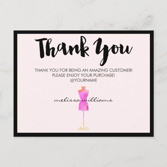 Carte Postale Mannequin en robe aquarelle rose Poshmark Merci (Devant)