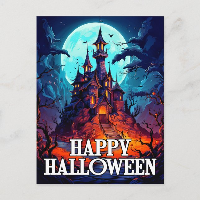 Carte Postale Manoir déplaisant hanté | Bonne Halloween (Devant)